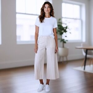 Croft & Barrow Womens Pink Tan Striped Linen Blend Wide Leg Crop Pants Small